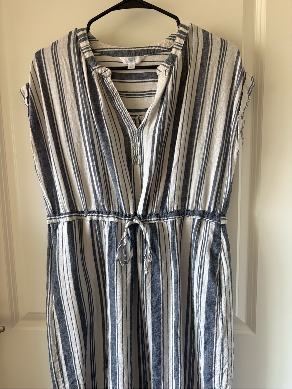 Time and Tru Blue and White Striped Tie-Waist Dress
